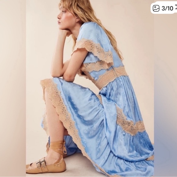 Spell Dresses & Skirts - Light Blue Lace-Trim Midi Dress